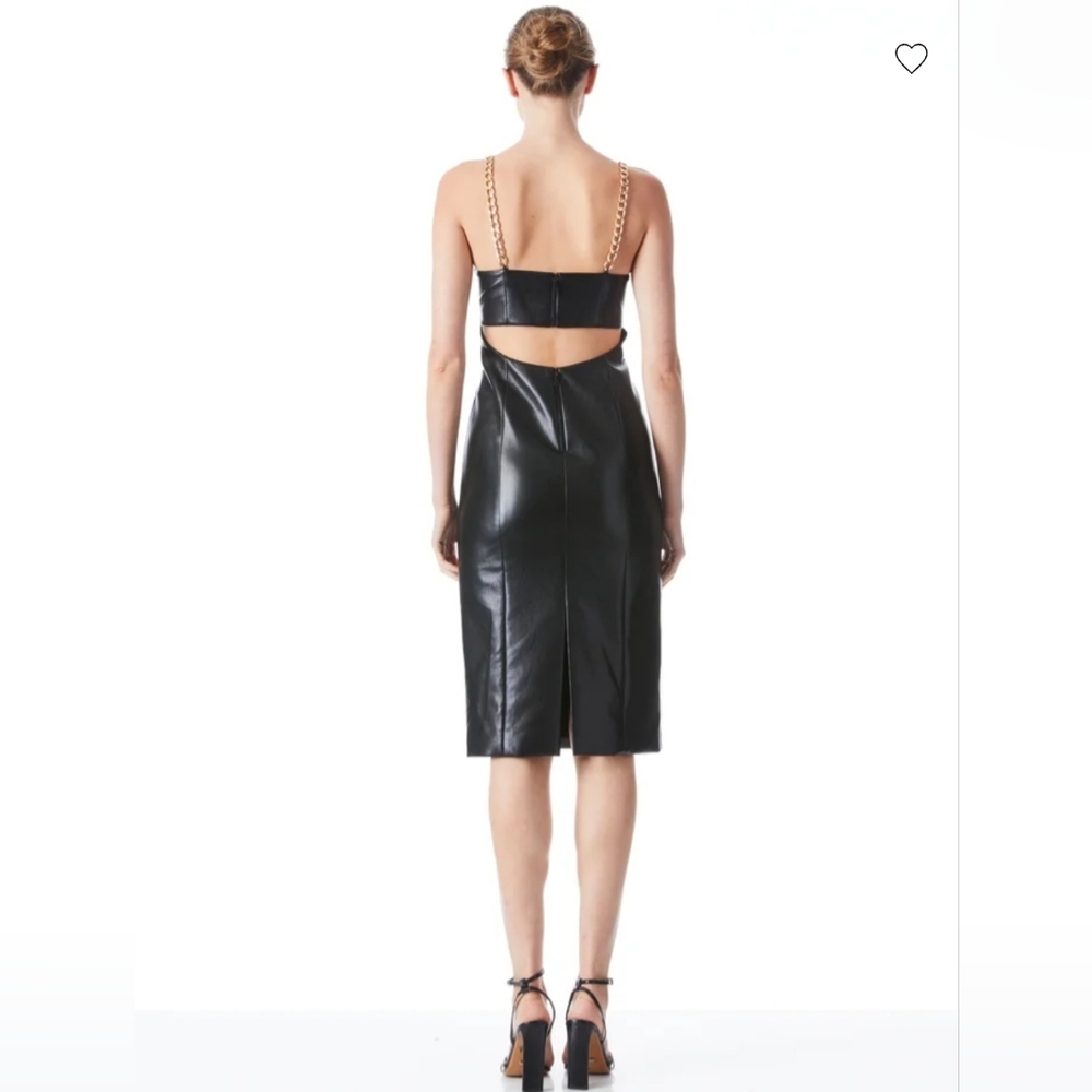 Alice + Olivia Fifi Black Vegan Leather Chain Strap Midi Dress